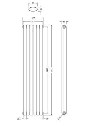 Aspire Vertical Double Panel Radiator - 1500mm x 383mm - 3105 BTU - Anthracite - Balterley