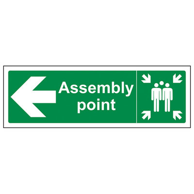 Assembly Point Arrow LEFT Fire Sign - Glow in the Dark 600x200mm (x3)