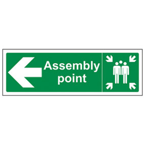 Assembly Point Arrow LEFT Fire Sign - Rigid Plastic - 600x200mm (x3)