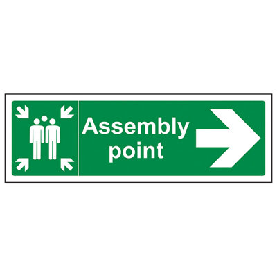 Assembly Point Arrow RIGHT Fire Sign - Adhesive Vinyl - 600x200mm (x3 ...