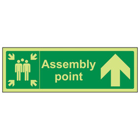 Assembly Point Arrow RIGHT Fire Sign - Glow in the Dark 300x100mm (x3)