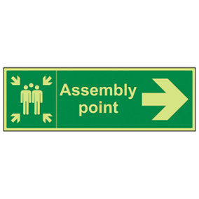 Assembly Point Arrow RIGHT Fire Sign - Glow in the Dark 600x200mm (x3)