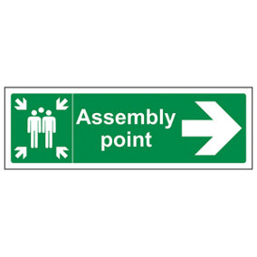 Assembly Point Arrow RIGHT Fire Sign - Rigid Plastic - 300x100mm (x3)