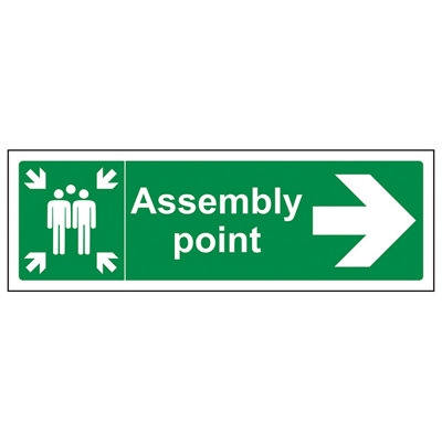Assembly Point Arrow RIGHT Fire Sign - Rigid Plastic - 450x150mm (x3)