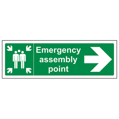 Assembly Point Arrow RIGHT Safety Sign - Rigid Plastic 300x100mm (x3)