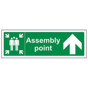 Assembly Point Arrow UP Fire Sign - Adhesive Vinyl - 300x100mm (x3)