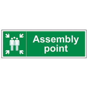 Assembly Point Fire Safety Sign - 1mm Rigid Plastic - 300x100mm (x3)