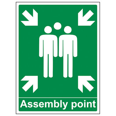 Assembly Point With Family Safety Sign - Adhesive Vinyl 300x400mm (x3)