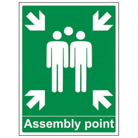 Assembly Point With Family Safety Sign - Adhesive Vinyl 300x400mm (x3)