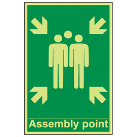 Assembly Point With Family Safety Sign - Glow in Dark - 400x600mm (x3)