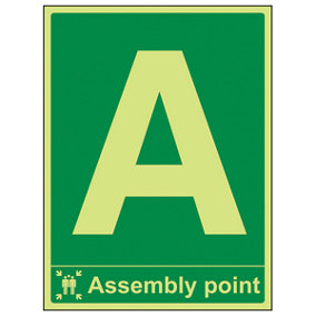 Assembly Point With Letter Sign - Glow in the Dark - 300x400mm (x3)