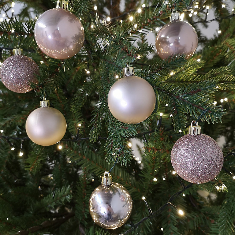 Assorted Rose Gold Set of 16 5cm Christmas Tree Baubles with String ...