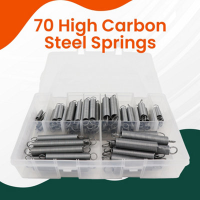 Assorted Springs with Storage Box Compression and Tension Springs Rust Resistant Finish Set of 70
