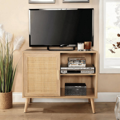 Astbury 1 Rattan Door Compact Open Shelving Sideboard Cabinet Storage Unit