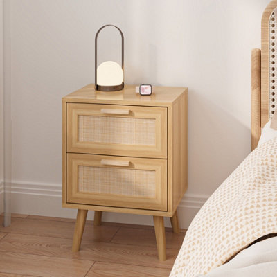 Astbury 2 Drawer Bedside Table Rattan Front Solid Wooden Legs