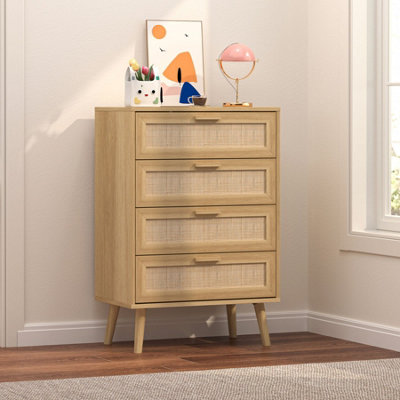 Astbury Chest 4 Drawers Rattan Fronts Solid Wooden Legs