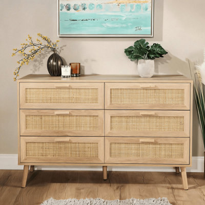 Astbury Chest Of 6 Drawers Rattan Fronts Solid Wooden Legs Photo Inspiration