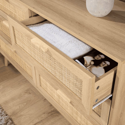 Fresh Look at Astbury Chest Of 6 Drawers Rattan Fronts Solid Wooden Legs