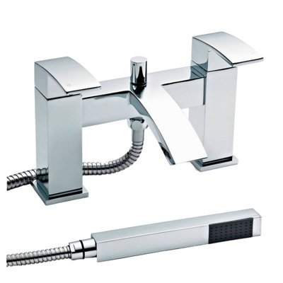 Aster Square Deck Mounted Bath Shower Mixer Tap & Shower Kit - Chrome - Balterley