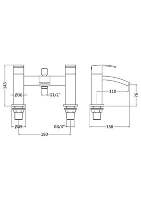 Aster Square Deck Mounted Bath Shower Mixer Tap & Shower Kit - Chrome - Balterley