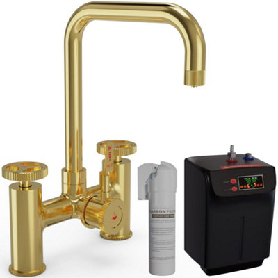 Astini 3-in-1 Boiling Hot Water Kitchen Tap with Tank, Brass, Deck-Mounted, Swivel Spout, 15-Year Guarantee