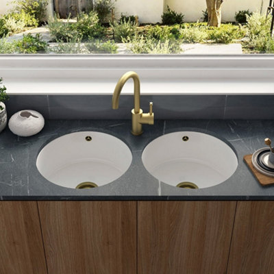 Astini 460mm Round Inset/Undermount 1-Bowl White Ceramic Kitchen Sink ...