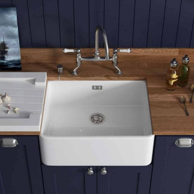 Astini Belfast 600 1.0 Bowl White Ceramic Butler Kitchen Sink & Chrome Waste