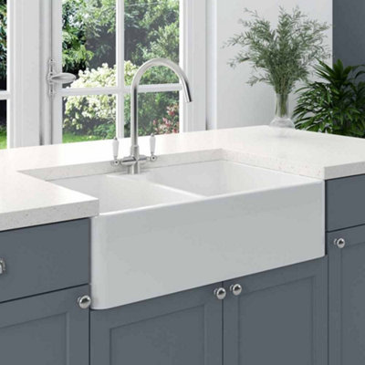 Astini Belfast 800 2.0 Bowl White Ceramic Kitchen Sink & Chrome Wastes