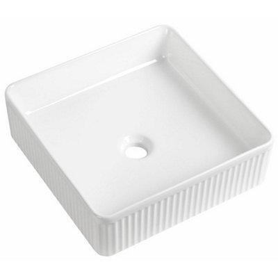 Astini Flauto 405x405mm Fluted Gloss White Square Countertop Basin, No Tap Holes