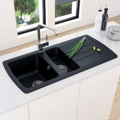 Astini Harrison 1.5 Bowl Black Composite Synthetic Kitchen Sink & Waste