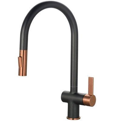 Astini Mayhill Black & Rose Gold Single Lever Pull Out Kitchen Sink Mixer Tap