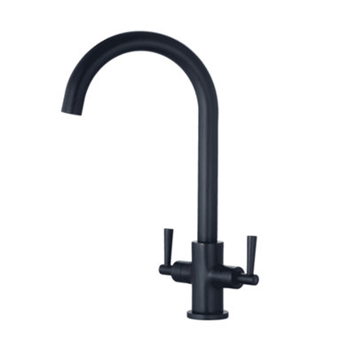 Astini Monmouth Orca Black Twin Lever Kitchen Tap