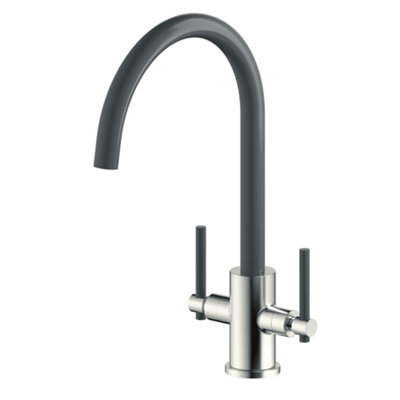 Astini Narberth Brushed/Shadow Grey Twin Lever Kitchen Tap