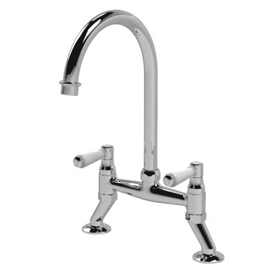 Astini Provencale Chrome Twin Lever Kitchen Sink Bridge Mixer Tap