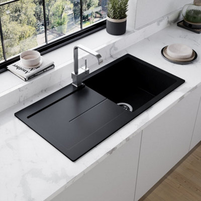 Astini Quadro XL 1.0 Bowl Granite Black Reversible Kitchen Sink & Waste