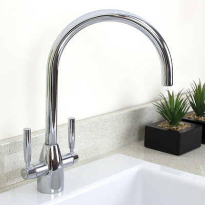 Astini Rumba Brushed Steel Twin Lever Kitchen Sink Mixer Tap