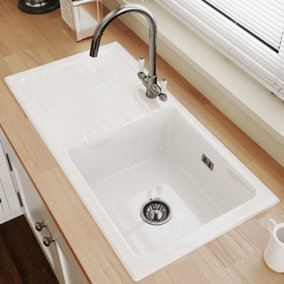 Astini Rustique 1.0 Bowl White Ceramic Kitchen Sink & Chrome Waste
