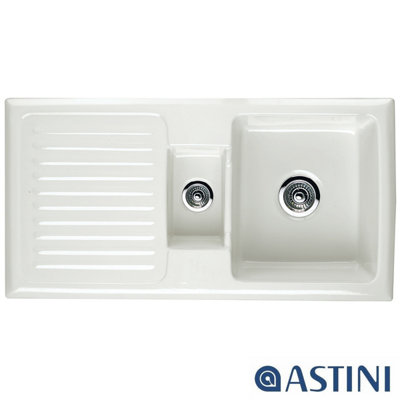 Astini Rustique 1.5 Bowl White Ceramic Kitchen Sink & Chrome Waste
