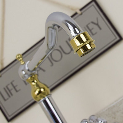 Astini Traditional Polished Gold Twin-Handle Kitchen Mixer Tap (Deck-Mounted) 25441GC