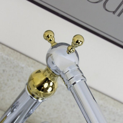 Astini Traditional Polished Gold Twin-Handle Kitchen Mixer Tap (Deck-Mounted) 25441GC