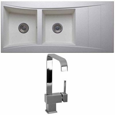 Astini Xeron 2.0 2-Bowl Reversible SMC Synthetic Inset Kitchen Sink with Tap & Waste, Black Matt