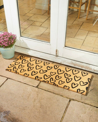 Astley Hand Drawn Doormat with PVC Backing 40 x 120cm Hearts DIY at B&Q