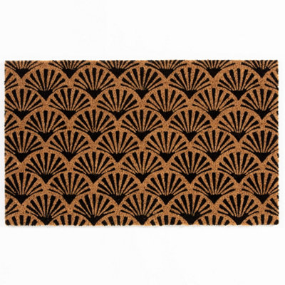 Astley Printed Latex Backed Coir 45x75cm Printed Black Scallop Deco Doormat