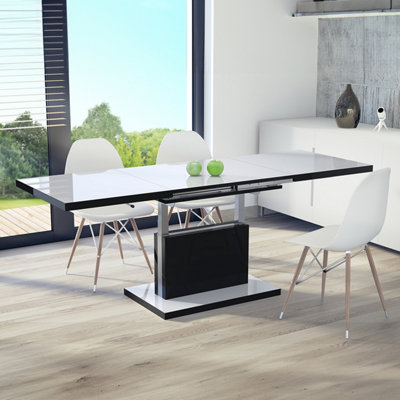 Aston 70 - 2 in 1 Extending Coffee / Dining Table - White Gloss / Black Gloss