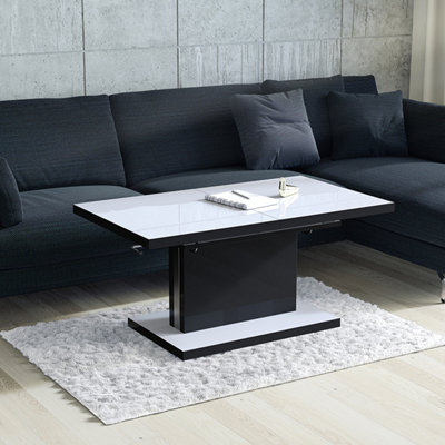 Aston 70 - 2 in 1 Extending Coffee / Dining Table - White Gloss / Black Gloss