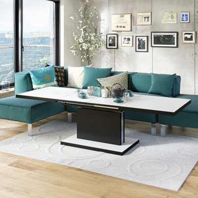 Aston 70 - 2 in 1 Extending Coffee / Dining Table - White Matt / Black Matt