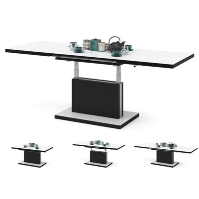 Aston 70 - 2 in 1 Extending Coffee / Dining Table - White Matt / Black Matt