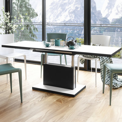 Aston 70 - 2 in 1 Extending Coffee / Dining Table - White Matt / Black Matt