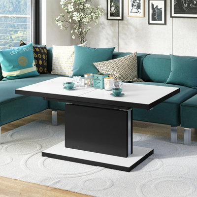 Aston 70 - 2 in 1 Extending Coffee / Dining Table - White Matt / Black Matt