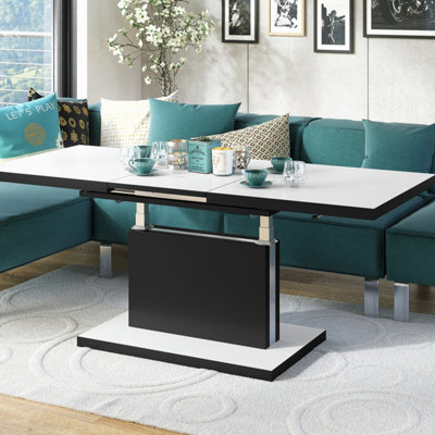 Aston 70 - 2 in 1 Extending Coffee / Dining Table - White Matt / Black Matt